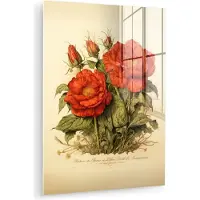 MuchoWow Glasschilderij 120x160 cm - Schilderij acrylglas - Vintage - Bloemen - Rozen - Rood - Beige - Foto op glas - Muurdecoratie woonkamer - Wanddecoratie slaapkamer - Schilderijen