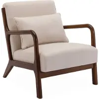 Sweeek Scandinavische fauteuil walnootkleurig hout en stof Beige