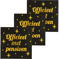 Paper Dreams Paperdreams Verjaardag feest servetten - Officieel met Pensioen - 48x stuks - zwart/goud - 33 x 33 cm