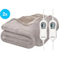 Auronic - Elektrische Deken 2-Pack - 160 x 120 cm - 3 Warmtestanden & Automatische Uitschakeling - Extra Zacht Flanel - Wasmachinebestendig - Fleece & Taupe