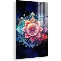 MuchoWow Glasschilderij 60x90 cm - Schilderij acrylglas - Mandala - Kleuren - Galaxy - Foto op glas - Muurdecoratie woonkamer - Wanddecoratie slaapkamer - Schilderijen