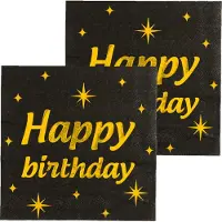 Paper Dreams Paperdreams Verjaardag feest servetten - Happy Birthday - 32x stuks - zwart/goud - 33 x 33 cm