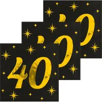 Paper Dreams Paperdreams Verjaardag feest servetten - leeftijd 40 jaar - 48x stuks - zwart/goud - sterren - 33 x 33 cm