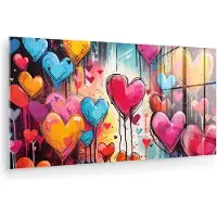 MuchoWow Glasschilderij 80x40 cm - Schilderij acrylglas - Hartjes - Kleuren - Kunst - Liefde - Foto op glas - Muurdecoratie woonkamer - Wanddecoratie slaapkamer - Schilderijen