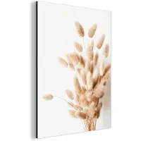 MuchoWow Aluminium schilderij 90x120 cm - Wanddecoratie metaal - Pampasgras - Pluim - Wit - Beige - Metalen muurdecoratie woonkamer - Decoratie industrieel - Foto op dibond - Industriële accessoires slaapkamer