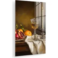 MuchoWow Glasschilderij 120x180 cm - Schilderij acrylglas - Fruit - Stilleven - Wijn - Kaars - Foto op glas - Muurdecoratie woonkamer - Wanddecoratie slaapkamer - Schilderijen