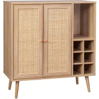 Sweeek Kastje met 2 deuren 7 open vakken houtdecor en rotan 83cm Naturel