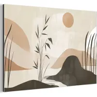 MuchoWow Aluminium schilderij 150x100 cm - Wanddecoratie metaal - Japandi - Landschap - Beige - Metalen muurdecoratie woonkamer - Decoratie industrieel - Foto op dibond - Industriële accessoires slaapkamer