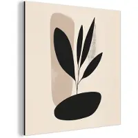 MuchoWow Aluminium schilderij 90x90 cm - Wanddecoratie metaal - Plant - Beige - Japandi - Metalen muurdecoratie woonkamer - Decoratie industrieel - Foto op dibond - Industriële accessoires slaapkamer