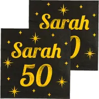 Paper Dreams Paperdreams Verjaardag of Sarah feest servetten - leeftijd 50 jaar - 32x stuks - zwart/goud - 33 x 33 cm
