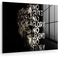 MuchoWow Glasschilderij 160x120 cm - Schilderij acrylglas - Leeuw - Zwart - Dieren - Quote - Motivatie - Industrieel - Foto op glas - Muurdecoratie woonkamer - Wanddecoratie slaapkamer - Schilderijen
