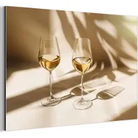 MuchoWow Aluminium schilderij 30x20 cm - Wanddecoratie metaal - Wijn - Wijnglazen - Wit - Metalen muurdecoratie woonkamer - Decoratie industrieel - Foto op dibond - Industriële accessoires slaapkamer