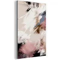 MuchoWow Aluminium schilderij 40x60 cm - Wanddecoratie metaal - Verf - Abstract - Roze - Wit - Metalen muurdecoratie woonkamer - Decoratie industrieel - Foto op dibond - Industriële accessoires slaapkamer