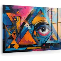 MuchoWow Glasschilderij 120x80 cm - Schilderij acrylglas - Graffiti - Kleuren - Oog - Kunst - Foto op glas - Muurdecoratie woonkamer - Wanddecoratie slaapkamer - Schilderijen