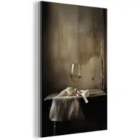 MuchoWow Aluminium schilderij 120x180 cm - Wanddecoratie metaal - Strik - Beige - Witte - Wijn - Metalen muurdecoratie woonkamer - Decoratie industrieel - Foto op dibond - Industriële accessoires slaapkamer