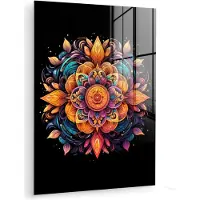 MuchoWow Glasschilderij 30x40 cm - Schilderij acrylglas - Mandala - Kleuren - Zwart - Bloemen - Foto op glas - Muurdecoratie woonkamer - Wanddecoratie slaapkamer - Schilderijen