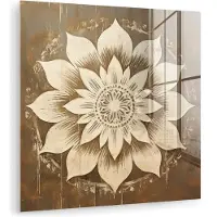 MuchoWow Glasschilderij 50x50 cm - Schilderij acrylglas - Mandala - Bloemen - Vintage - Wit - Foto op glas - Muurdecoratie woonkamer - Wanddecoratie slaapkamer - Schilderijen
