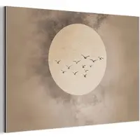 MuchoWow Aluminium schilderij 180x120 cm - Wanddecoratie metaal - Vogel - Beige - Japandi - Metalen muurdecoratie woonkamer - Decoratie industrieel - Foto op dibond - Industriële accessoires slaapkamer