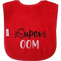 Funnies Rode slab met "Super Oom" - kraamcadeautje, cadeautje, babyshower, verjaardag, nieuwtje, slabbetje, slabbertje, slabje