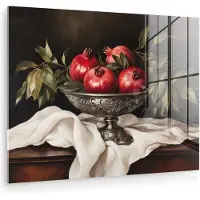 MuchoWow Glasschilderij 120x90 cm - Schilderij acrylglas - Granaatappels - Klassiek - Vintage - Foto op glas - Muurdecoratie woonkamer - Wanddecoratie slaapkamer - Schilderijen