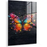 MuchoWow Glasschilderij 120x160 cm - Schilderij acrylglas - Vlinder - Graffiti - Neon art - Kleurrijk - Kunst - Foto op glas - Muurdecoratie woonkamer - Wanddecoratie slaapkamer - Schilderijen
