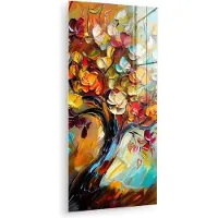 MuchoWow Glasschilderij 40x80 cm - Schilderij acrylglas - Boom - Abstract - Kleurrijk - Bloemen - Foto op glas - Muurdecoratie woonkamer - Wanddecoratie slaapkamer - Schilderijen