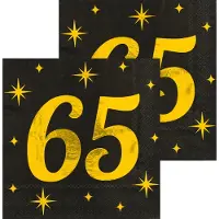 Paper Dreams Paperdreams Verjaardag feest servetten - leeftijd 65 jaar - 32x stuks - zwart/goud - sterren - 33 x 33 cm
