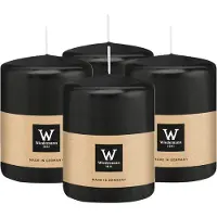 Wiedemann Cilinderkaars/stompkaars - 4x - zwart - 6 x 8 cm - 29 branduren - zuilkaarsen