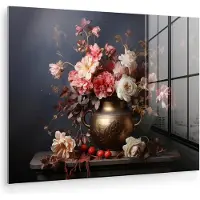MuchoWow Glasschilderij 160x120 cm - Schilderij acrylglas - Stilleven - Bloemen - Rozen - Boeket - Vaas - Foto op glas - Muurdecoratie woonkamer - Wanddecoratie slaapkamer - Schilderijen