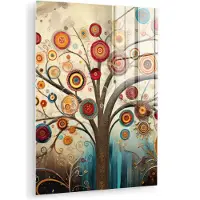 MuchoWow Glasschilderij 120x160 cm - Schilderij acrylglas - Boom - Abstract - Kleur - Levensboom - Bohemian - Foto op glas - Muurdecoratie woonkamer - Wanddecoratie slaapkamer - Schilderijen