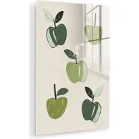 MuchoWow Glasschilderij 120x180 cm - Schilderij acrylglas - Appels - Groen - Illustratie - Bladeren - Foto op glas - Muurdecoratie woonkamer - Wanddecoratie slaapkamer - Schilderijen