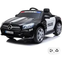Vrooomy Mercedes-Benz SL500 AMG Politieauto 12V 1 tot 6 jaar – Officieel Gelicentieerd met Sirene & Zwaailichten – Luxe Politiewagen met Lederen Zitje, Bluetooth & EVA-Banden – Zwart