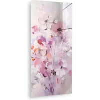 MuchoWow Glasschilderij 40x80 cm - Schilderij acrylglas - Bloemen - Lila - Watercolor - Kunst - Foto op glas - Muurdecoratie woonkamer - Wanddecoratie slaapkamer - Schilderijen