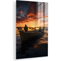 MuchoWow Glasschilderij 40x60 cm - Schilderij acrylglas - Boten - Water - Zonsondergang - Natuur - Maritiem - Foto op glas - Muurdecoratie woonkamer - Wanddecoratie slaapkamer - Schilderijen