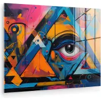MuchoWow Glasschilderij 160x120 cm - Schilderij acrylglas - Graffiti - Kleuren - Oog - Kunst - Foto op glas - Muurdecoratie woonkamer - Wanddecoratie slaapkamer - Schilderijen