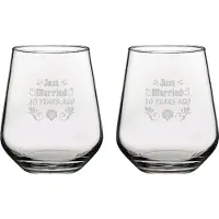 Pasabahce Gegraveerde set drinkglazen 42,5cl Just Married 10 years ago