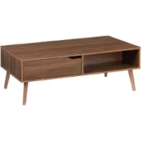 Sweeek - Vintage salontafel in walnootkleurig hout, 1 lade 2 vakken