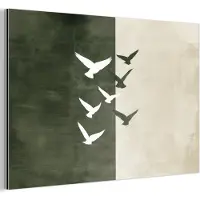 MuchoWow Aluminium schilderij 150x100 cm - Wanddecoratie metaal - Japandi - Vogel - Groen - Metalen muurdecoratie woonkamer - Decoratie industrieel - Foto op dibond - Industriële accessoires slaapkamer