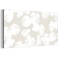 MuchoWow Aluminium schilderij 40x20 cm - Wanddecoratie metaal - Planten - Bladeren - Wit - Beige - Metalen muurdecoratie woonkamer - Decoratie industrieel - Foto op dibond - Industriële accessoires slaapkamer