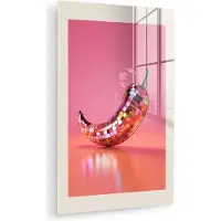 MuchoWow Glasschilderij 80x120 cm - Schilderij acrylglas - Disco - Peper - Roze - Foto op glas - Muurdecoratie woonkamer - Wanddecoratie slaapkamer - Schilderijen