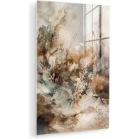 MuchoWow Glasschilderij 20x30 cm - Schilderij acrylglas - Abstract - Beige - Verf - Kunst - Natuur - Bloemen - Foto op glas - Muurdecoratie woonkamer - Wanddecoratie slaapkamer - Schilderijen