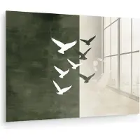 MuchoWow Glasschilderij 120x80 cm - Schilderij acrylglas - Japandi - Vogel - Groen - Foto op glas - Muurdecoratie woonkamer - Wanddecoratie slaapkamer - Schilderijen