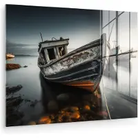 MuchoWow Glasschilderij 160x120 cm - Schilderij acrylglas - Boten - Water - Natuur - Maritiem - Verlaten - Foto op glas - Muurdecoratie woonkamer - Wanddecoratie slaapkamer - Schilderijen