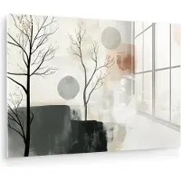 MuchoWow Glasschilderij 120x80 cm - Schilderij acrylglas - Wabi sabi - Beige - Plant - Foto op glas - Muurdecoratie woonkamer - Wanddecoratie slaapkamer - Schilderijen