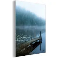 MuchoWow Aluminium schilderij 120x160 cm - Wanddecoratie metaal - Natuur - Meer - Bos - Mist - Metalen muurdecoratie woonkamer - Decoratie industrieel - Foto op dibond - Industriële accessoires slaapkamer