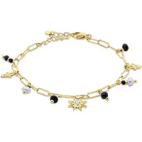 CO88 Collection - 8CB-91346 - schakelarmband vrouwen met parels, zwarte kralen en bedels - goudkleurig