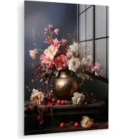 MuchoWow Glasschilderij 60x80 cm - Schilderij acrylglas - Stilleven - Bloemen - Rozen - Boeket - Vaas - Foto op glas - Muurdecoratie woonkamer - Wanddecoratie slaapkamer - Schilderijen