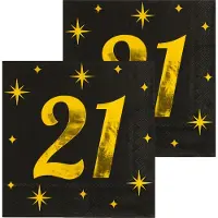 Paper Dreams Paperdreams Verjaardag feest servetten - leeftijd 21 jaar - 32x stuks - zwart/goud - sterren - 33 x 33 cm