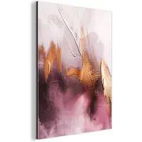 MuchoWow Aluminium schilderij 120x160 cm - Wanddecoratie metaal - Paars - Abstract - Verf - Goud - Metalen muurdecoratie woonkamer - Decoratie industrieel - Foto op dibond - Industriële accessoires slaapkamer