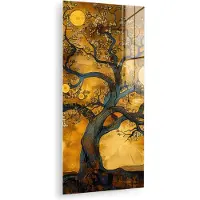 MuchoWow Glasschilderij 40x80 cm - Schilderij acrylglas - Boom - Levensboom - Abstract - Goud - Foto op glas - Muurdecoratie woonkamer - Wanddecoratie slaapkamer - Schilderijen